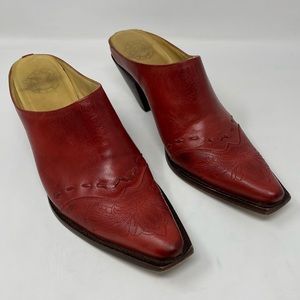 Lucchese 9.5B Red Scarlett Leather Western Mules